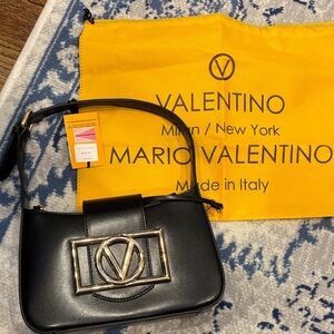 Mario Valentino Black Shoulder Bag with Gold Logo
